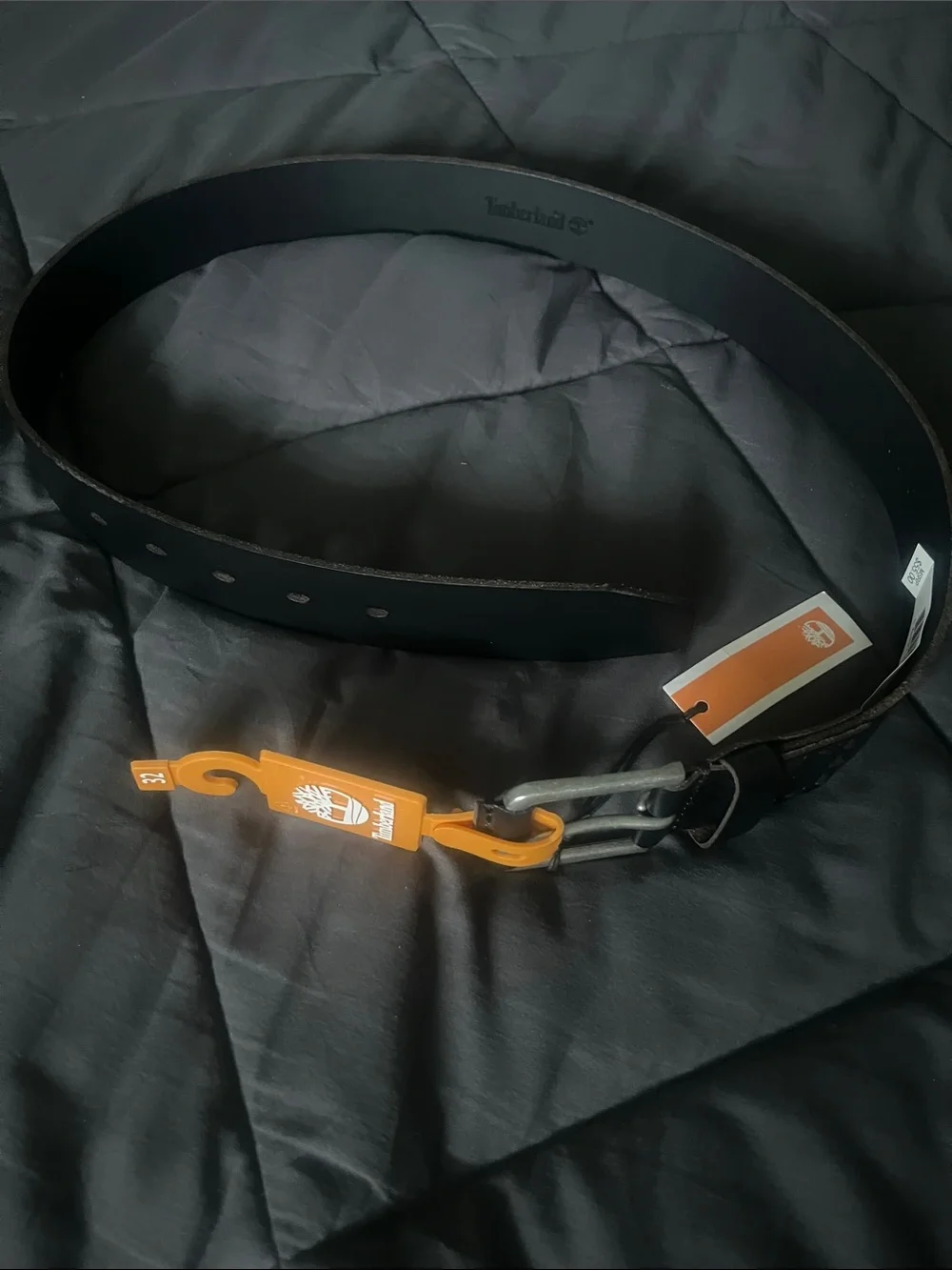 Timberland Black Leather Men's Belt with Silver Buckle